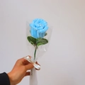 Handmade blue chenille rose bouquet with pearl accent and white ribbon gift wrap - Finished Light Blue Rose