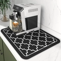 Absorbent coffee machine mat with black geometric patterns and non-slip surface - Black Plaid