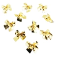 Set of 10 golden Christmas tree bow ornaments with shiny metallic woven texture - OPP Bag 12Pcs / Gold