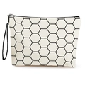 Handheld cosmetic bag with black honeycomb patterns and a convenient wrist strap - Hexagonal Honeycomb Geometric Style 4