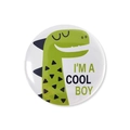 Spilla rotonda con dinosauro cartone animato e testo I'M A COOL BOY per feste bimbi - Taglia unica
