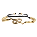 Gold infinity bracelet with clear zircon and adjustable black woven rope for women - Gold Infinity Black Rope