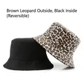 Reversible bucket hat featuring a brown leopard print and a solid black canvas side - Brown Leopard/Black (Reversible)