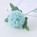 Single light blue artificial dandelion pompom flower with green leaves for home decor - Sky Blue