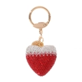 Détail du porte-clés cœur avec strass dégradés rouge et blanc sur chaîne dorée - Rouge