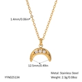 Golden crescent moon necklace in stainless steel with three sparkling zircon stones - Gold Crescent Moon Necklace (YYN025134)