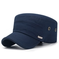 Dark blue cotton cadet cap for men with metal eyelets and decorative side plaque - Blue