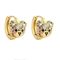 Colorful teddy bear hoop earrings with gold plating and multicolor crystals on white background - Gold with Multicolor Zircon