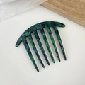 Minimalist green marble acetate 6-tooth hair side comb with retro tortoiseshell texture - Dark Green