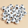 50pc 10-12mm white acrylic 8-ball billiards design round beads for DIY bracelet making - 12mm Billiard Ball White Background Black Line