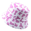 Pink and white cow print bucket hat featuring a reversible tie-dye fashion design - 58cm / White and Pink Cow Print