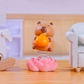 Cute capybara spring doll on pink lotus base with lucky orange fruit ornament - 1188-31B Lucky Capybara