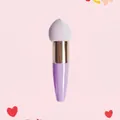 Detail of angled sponge head makeup brush with purple handle and rose gold ferrule - Single Pack / Rose Gold Tube + Purple Slanted Head