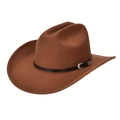 Classico cappello da cowboy in feltro marrone con fascia in pelle nera e fibbia argento - Cachi