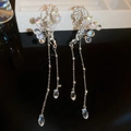 Elegantes pendientes de mariposa con borlas de cristal plateado sin perforación - Borla Larga de Mariposa Plateada (Gancho de oreja)