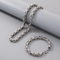 Conjunto de joyas para hombre en acero plateado con cadena bizantina y patrón griego - Pulsera (22cm) / Color Acero