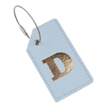 Light blue PU leather luggage tag featuring a gold letter D and silver steel wire loop - Light Blue D