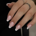 Uñas postizas Coffin rosa nude con punta francesa blanca de estilo minimalista - Tipo de Pegamento / Estilo Rosa Nude Blanco Francés (FS-53)
