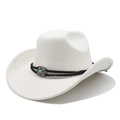 Detail of white western cowboy hat featuring black braided band and turquoise buckle decor - M (56-58cm) / Off White