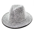 Close-up of silver rhinestones hand-set on a vintage black wool jazz fedora hat - M (56-58cm) / Silver Crystal