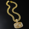 Collana con ciondolo escavatore dorato con zirconi e catena cubana per stile hip hop uomo - Catena Cubana 50cm + Pendente / Oro