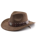 Cappello da cowboy marrone in finta pelle scamosciata con fascia in cuoio e stella in metallo - M (56-58cm) / caffè