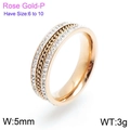 Elegant 5mm rose gold shell ring with double row of pavé diamonds and chain detail - US 8 / Rose Gold Rhinestone Triple Layer