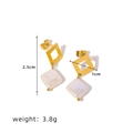 Boucles d'oreilles perles baroques dorées avec pendentif carré de 2,5 cm - Losange Lisse Creux en Acier Inoxydable