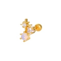 Golden star stud earring with white opal and zircon stone featuring threaded ball back - Antler (K-357)