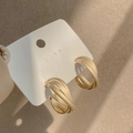 Matte golden multi-layered twisted hoop earrings with elegant woven metal texture - A116 Gold Triple Overlap
