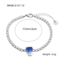 Bracciale a cuore in acciaio inossidabile argento con zircone blu e dimensioni 17cm più 3cm - Acciaio Inossidabile Colore Argento Zirconia Blu