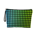 Portable cosmetic bag with green gradient checkered pattern and wrist strap - Gradient Grid With Wrist Strap(xy-096)