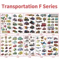 Detailansicht wasserfester Kinder-Tattoo-Sticker mit bunten Autos und Flugzeugen - Verkehr F Serie