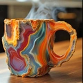 Tasse à café unique à texture d'agate avec rayures colorées et effet de vapeur - Rouge Volcanique