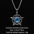 Collana gotica a pentagramma con occhio blu e catena in acciaio inossidabile argento vintage - Malocchio Stella Blu