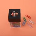 Square magnetic paperclip holder with macaron color clips and transparent base - With 18Pcs Paper Clips / Black