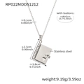 Collana a libro in acciaio inossidabile argento con cuore traforato e incisione - Collana Color Acciaio (RP022)