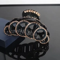 Elegant large hair claw clip with champagne and blue rhinestones in black resin - Champagne Blue Rhinestones