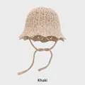 Chapeau bob en maille crochetée kaki avec cordons de serrage réglables pour femme - Taille Unique (54-58CM) / Kaki