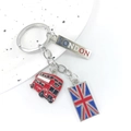 Llavero estilo británico con letras London, autobús rojo y bandera Union Jack - Estilo 2 (LONDON/Autobús/Bandera)