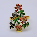 Golden Christmas tree napkin ring with colorful enamel inlay and sparkling rhinestones - Christmas Tree - Gold Base