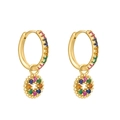 Elegant gold hoop earrings featuring multi-color rainbow zircon charms in a luxury style - Gold Hoop Round Dangle - Multicolor