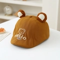Detail of dark brown baby bear hat with 3D ears and Hello Bear embroidery - 48-50cm(1-3 Years) / Coffee