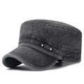 Vintage washed smoke grey cotton cadet cap with a flat top and metal rivet detail - Adjustable / Black