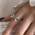 Retro S925 sterling silver bow knot chain ring for women in vintage silver finish - JZ0405-Bowknot Thin Chain