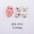 Macro view of butterfly nail charms with aurora rhinestones and pearls measuring 9.5*9mm - AB Aurora Pearl Gold Base Style (MZH-9781)