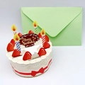 3D pop-up birthday card featuring a white cake with red strawberries and green envelope - Strawberry Cake