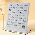 L-shaped velvet ring display stand in light grey with clear size dimensions - Ice Grey Ring Board