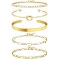 5-piece gold-plated stainless steel bracelet set including tennis and paperclip chain - Gold Zirconia Paperclip Stainless Steel Bangle 5-Piece Set