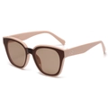 Retro oversized zonnebril met roze en bruin kleurblokkend frame en zilveren klinknagels - Roze Frame Licht Thee Lens